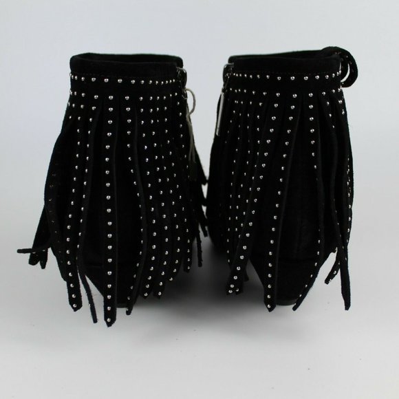 NEW SAINT LAURENT Blaze Laced Fringe Ankle Boots – Suede Studded Western Boots - Picture 10 of 15